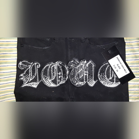 L.O.V.E. barbwire hearts, black, blinged LOVE, size 28, new, jeans - Picture 2 of 14